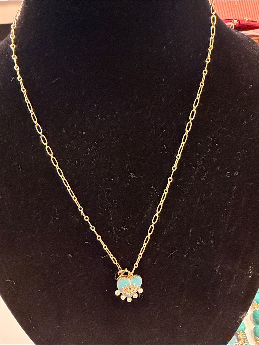 Gold-Tone Turquoise Heart Eye Pendant Necklace - Picture 2 of 2